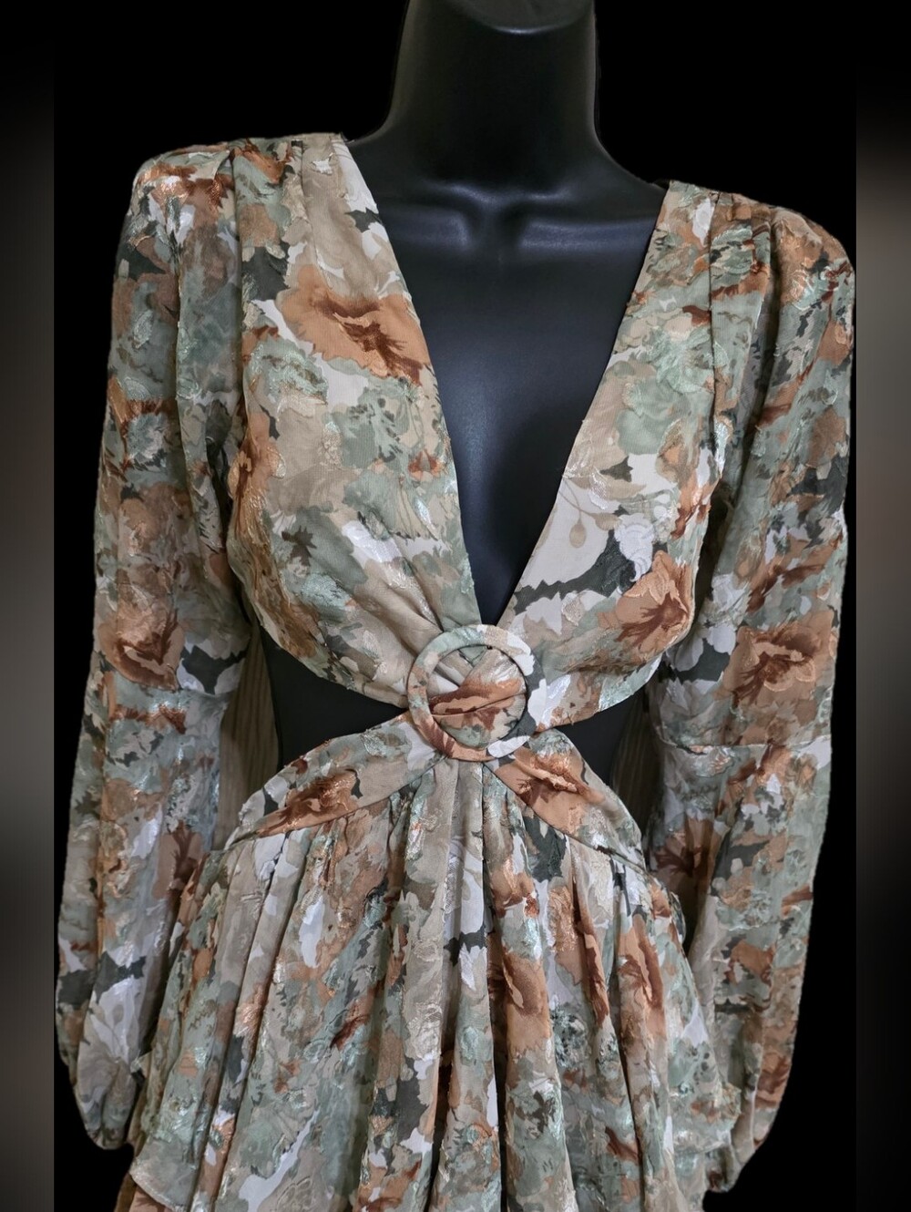 Luxxel Floral Metallic Cutout Ruffle Mini Dress S.  Sexy Summer Dress - Picture 8 of 12